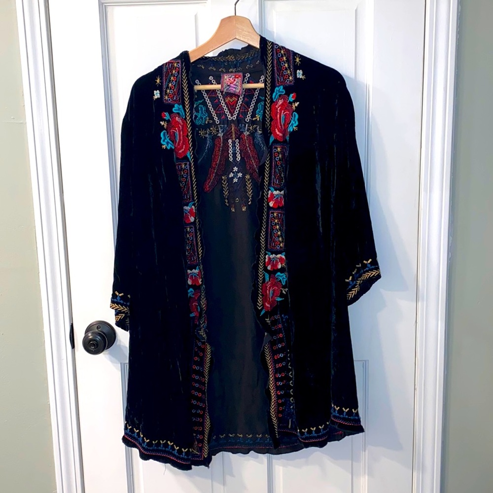 Johnny Was black velvet duster kimono jacket large read description: